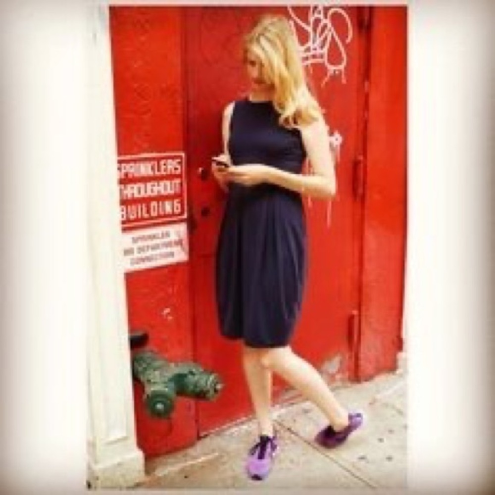 Elise Gug black‎ wool fitted high neck dress 34 XS